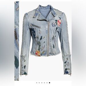 Blank NYC sea of flowers studded denim moto jacket M